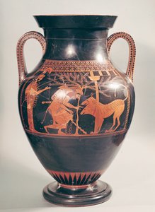 Attic red-figure belly amphora depicting Herakles capturing Kerberus, from Athens