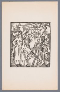 Three Dancing Women and Sailor with Woman (series: Six Woodcuts with Maritime Scenes, Grand Largue) by André Lhote