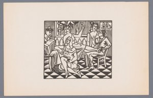Two Sailors and Three Women in a Café (Six Woodcuts with Maritime Scenes)