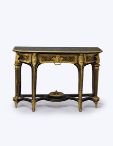 One of a Pair of Ormolu-Mounted Brown Tortoiseshell Pier Tables by Andre Charles (attr. to) Boulle