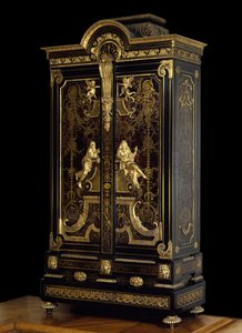 Louis XIV Style Furniture: Wardrobe Decorated with Figures of Aspasie and Socrates by Andre Boulle (Vers 1710) Louvre Museum