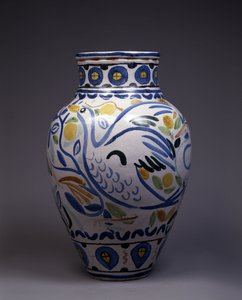 Majolica Vase Painted and Decorated by a Bird