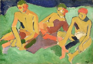 Three Figures Seated on Grass