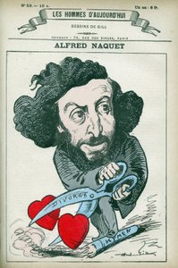 Portrait of Alfred Naquet, a French doctor, chemist and politician, he re-established the law authorizing divorce in 1884. Cartoon by Gill, Paris by Andre Gill