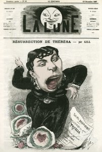 Portrait of Emma Valladon dit Theresa, French operette singer. Cartoon by Gill, in La Lune, December 15 by Andre Gill