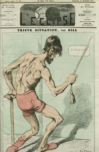 Sad situation, caricature of a sick person looking for a good Constitution. Cover in L