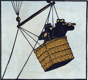 First World War 1914-1918: Observers of the French army in a captive balloon trying to spot the enemy by Andre Helle