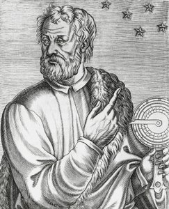 Portrait of Christopher Columbus, Italian navigator, engraving from Les Vrais portraits et Vies des Hommes illustres by Andre Thevet