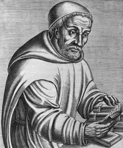 Portrait of Rabanus Maurus Magnentius, German Benedictine monk and theologian, engraving from Les vrais pourtraits et vies des hommes illustres grecz, latins et payens
