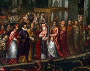 Doge Mocenigo and Patriarch Trevisan welcoming Henry III to the Lido in 1574