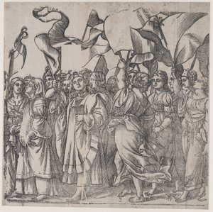 Section C: Female Martyrs and Saints Holding Banners, from The Triumph of Christ by Andrea Andreani