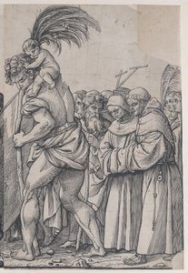 Saint Christopher carrying the Christ Child, from The Triumph of Christ by Andrea Andreani