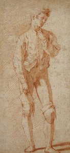 A Standing Youth, Partly Dressed, Wearing a Doublet, Pulling Up His Stockings by Andrea Boscoli