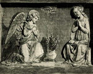 Annunciation, woodcut from Le cento citta d