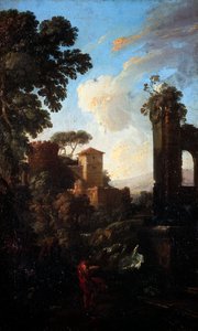 Landscape with Ruins and Painter, by Andrea Locatelli