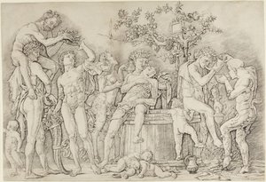 Bacchanal with a Wine Press by Andrea Mantegna