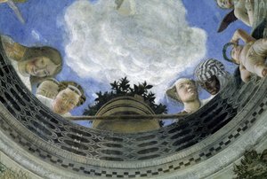 Occulus of the ceiling of the House of Spouses, Ducal Palace of Mantua, Italy (detail) by Andrea Mantegna