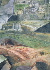 The Arrival of Cardinal Francesco Gonzaga; marble quarry workings and an idealised view of Rome: (detail)
