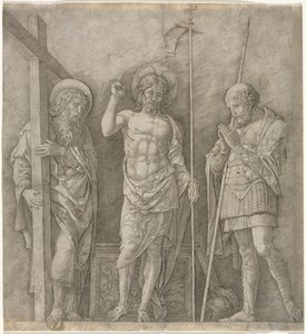 The Risen Christ between St Andrew and Longinus by Andrea Mantegna