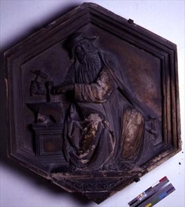 Harmony, Hexagonal Decorative Relief Tile from a Series Depicting the Seven Liberal Arts, Possibly Based on Designs by Giotto, c.1334-48 by Andrea Pisano