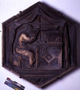 Music, Hexagonal Decorative Relief Tile from a Series Depicting the Seven Liberal Arts, Possibly Based on Designs by Giotto, c.1334-48 by Andrea Pisano