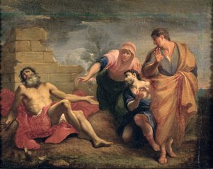 Job with his wife and friends