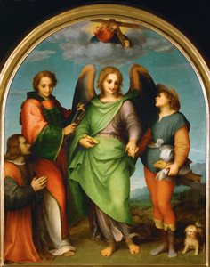 Archangel Raphael and Tobias, Saint Laurentius and the Donor, Leonardo di Lorenzo Morelli
