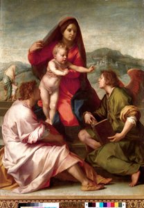 Madonna della Scala. Holy family with an angel