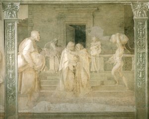 Visit of Virgin to Elizabeth, detail from Stories of Virgin by Andrea del Sarto, Cloister of Scalzo, Florence by Andrea del Sarto