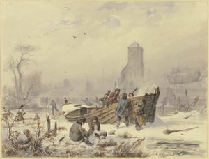 Boatmen by a Frozen Ship by Andreas Achenbach