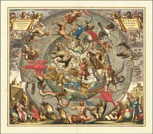 1708 Celestial Chart - Haemisphaerii Borealis Coeli et Terrae Sphaeri Cascenographia by Andreas Cellarius