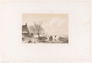 Skaters and Man with Sled on Frozen River