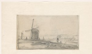 Sketch of a Landscape with a Mill on the Left by Andreas Schelfhout