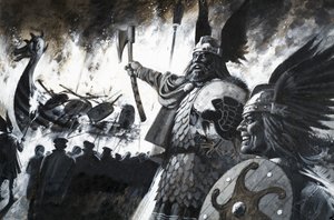 Unidentified Viking scene with longship aflame