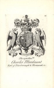 Coat of arms and crest of the right honorable Charles Mordaunt, 3rd Earl of Peterborough and 1st Earl of Monmouth by Andrew Johnston