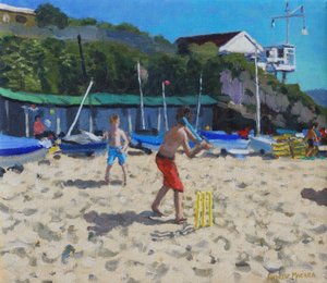 Cricket, and yellow stumps, Abersoch