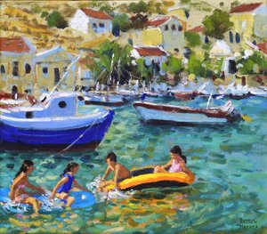Fun in Dinghies, Symi, Greece by Andrew Macara