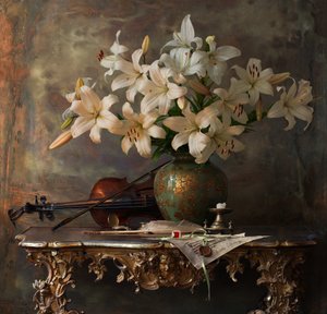 Elegant Lilies and Violin by Andrey Morozov