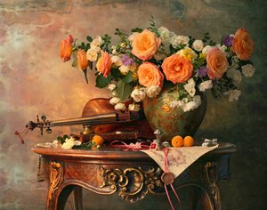 Romantic Roses and Violin by Andrey Morozov