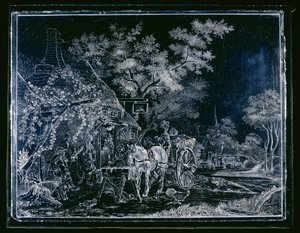 Window with Horse and Cart and Some Figures in Front of an Inn by Andries Melort