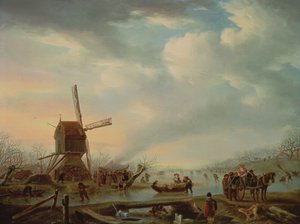 An Extensive Winter Landscape with Figures Skating
