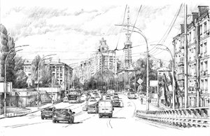 Busy Urban Street Sketch