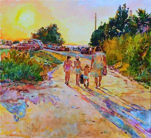 Family Sunset Beach Walk