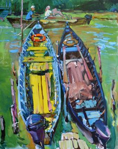 Peaceful River Boats by Andrii Kutsachenko