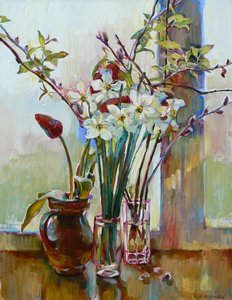 Spring Flowers By Window by Andrii Kutsachenko