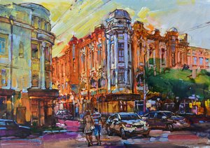 Vibrant City Street Evening by Andrii Kutsachenko