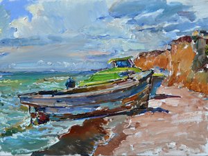 Weathered Boat Beach Scene