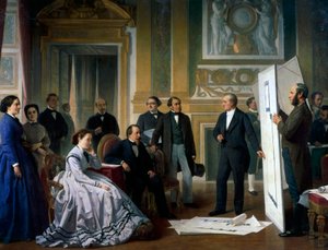 The Architect Presenting the New Plans for the Louvre to Napoleon III and Eugenie by Ange Tissier