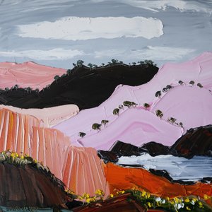Pink Coastal Mountains by Angela Hawkey