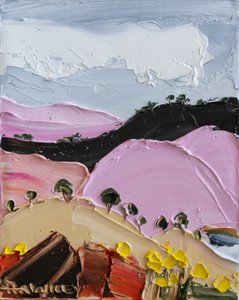 Pink Hills Impasto Landscape by Angela Hawkey